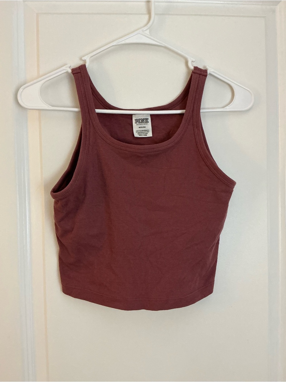 PINK Victoria's Secret Built In Shelf Bra Ribbed Crop Tank Top Mauve Rose M